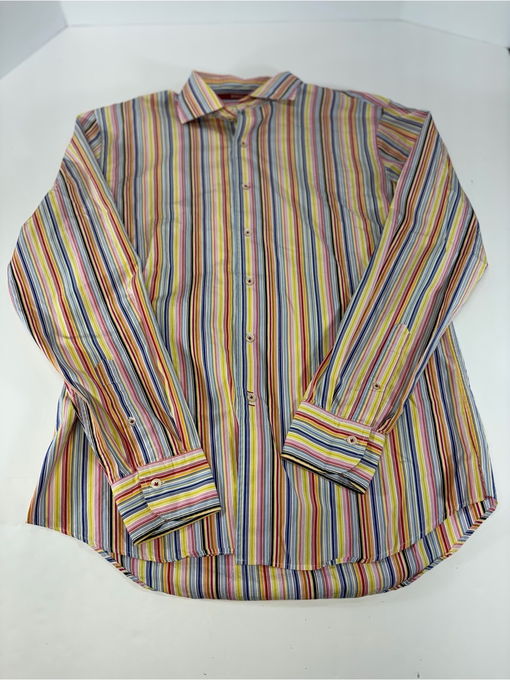 Boggi Milano Men's L Multi-Color Striped Long Sleeve Cotton Shirt BM39